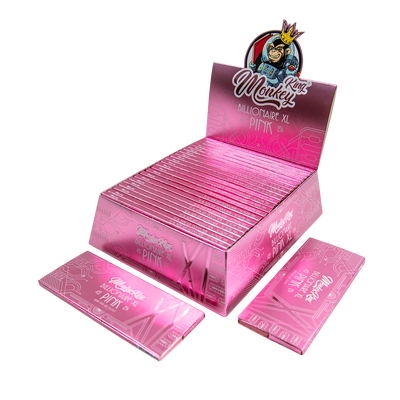Monkey King Rolling Papers + Tips: Billionaire Pink XL - Extra Long (24 Pack)