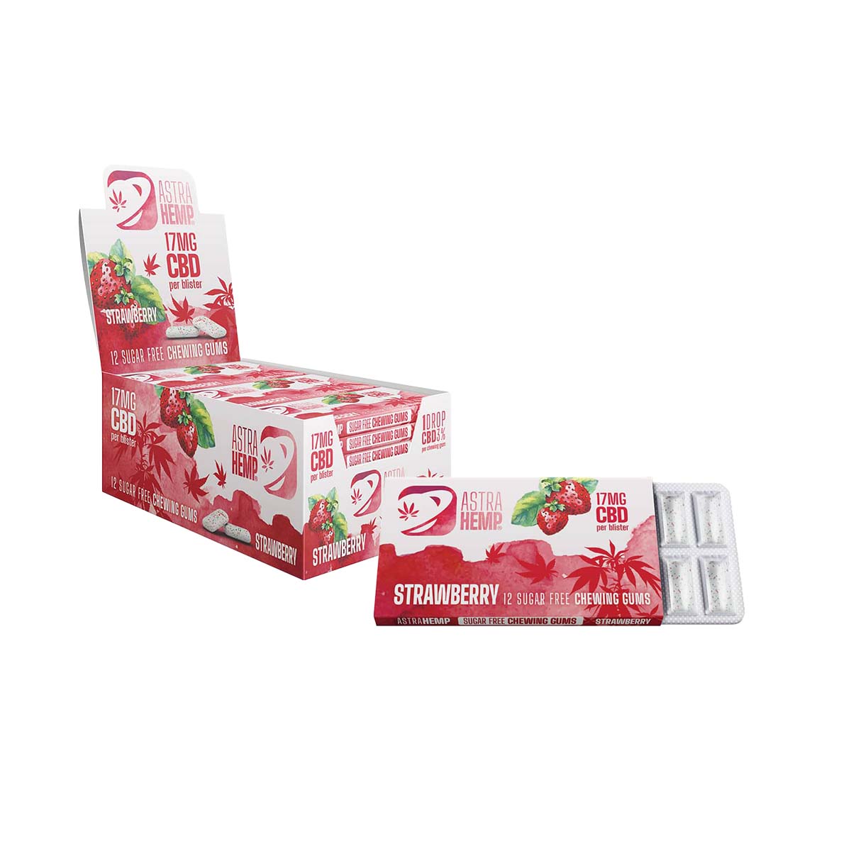Astra Hemp CBD Chewing Gum Blister Packs: Strawberry - 17mg (24 Pack)