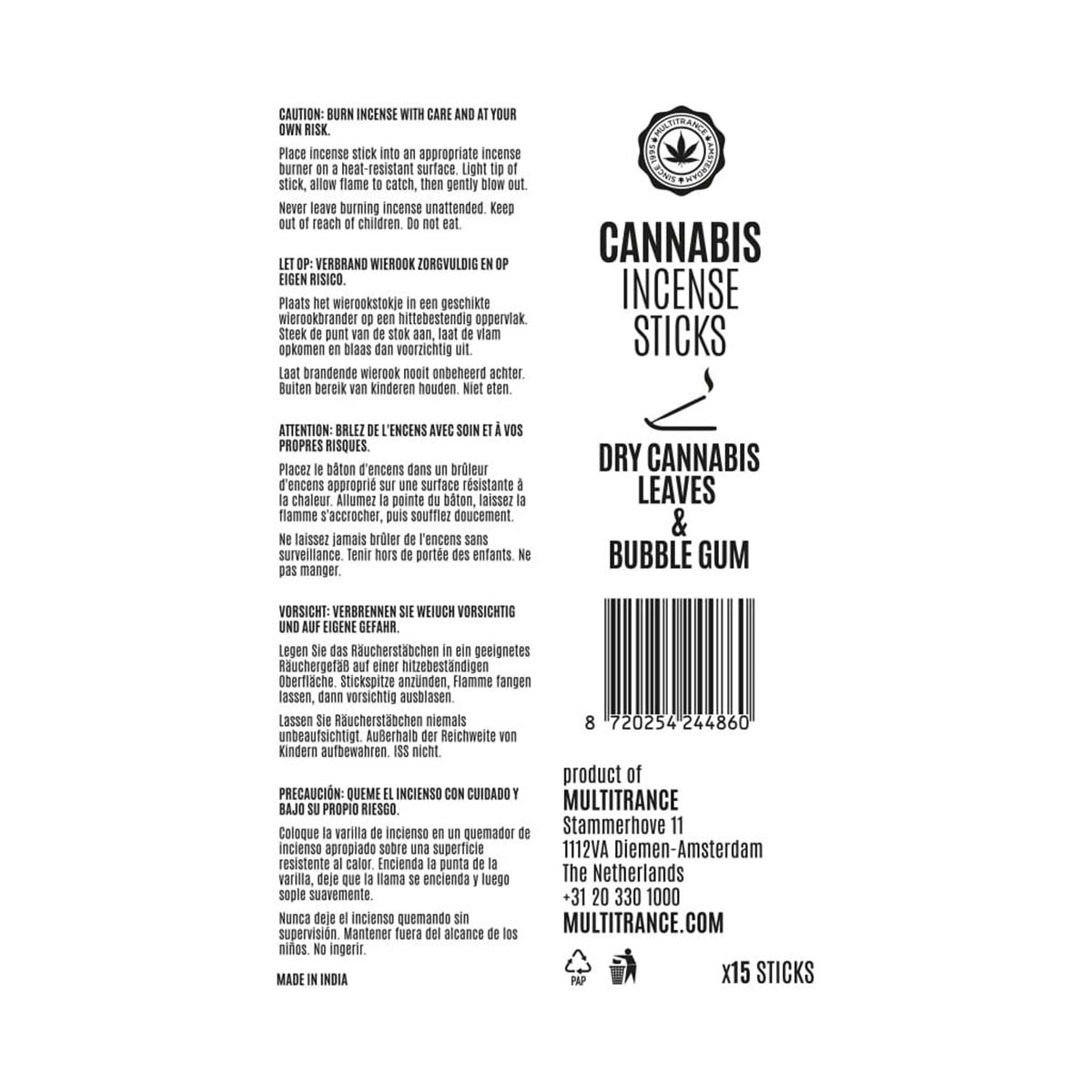 Cannabis Incense Sticks Dry Cannabis & Bubblegum (6 Pack)