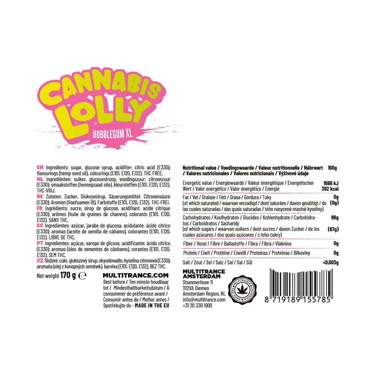 Multitrance Cannabis Lollipops: Bubblegum XL (10 Pack)