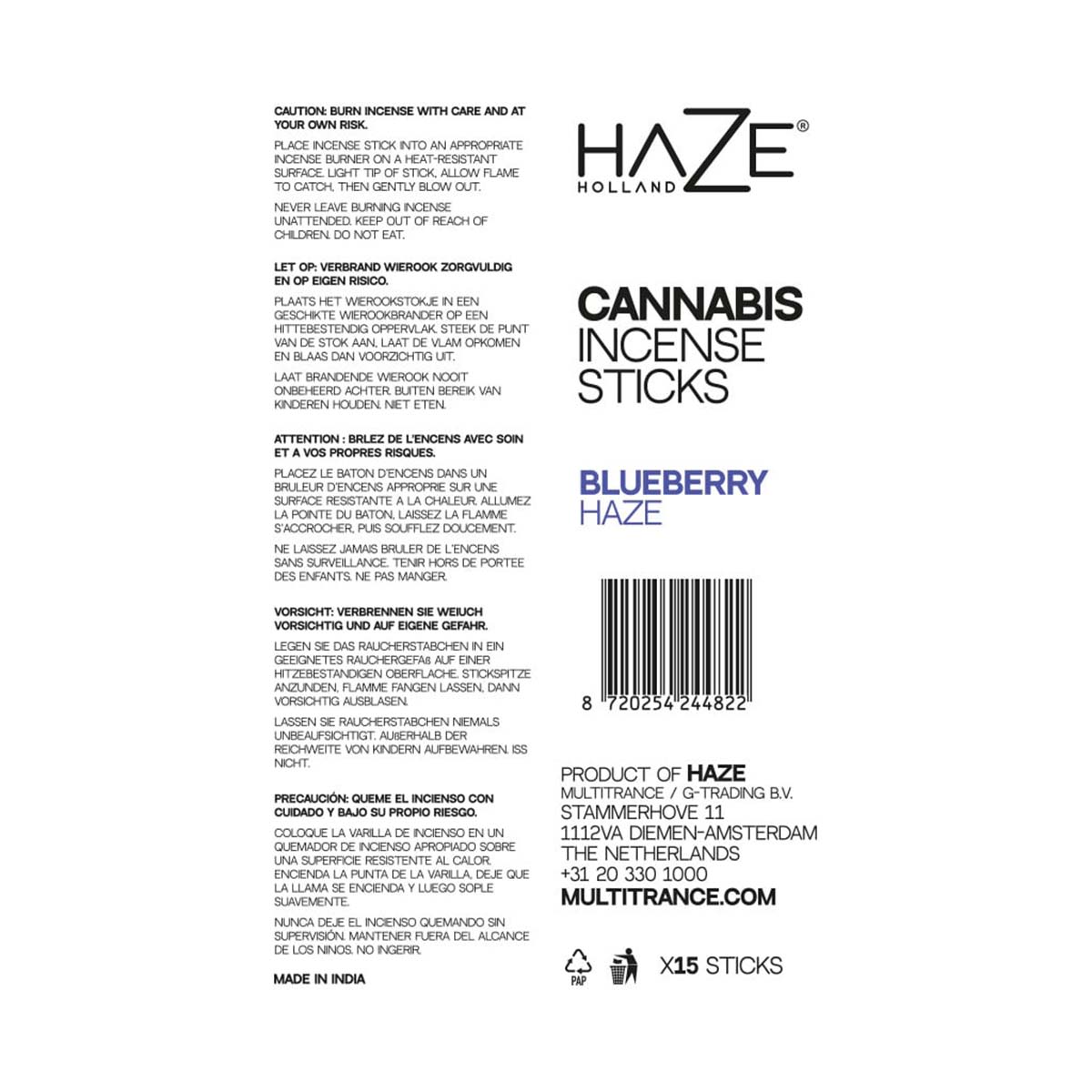 Haze Cannabis Incense Sticks: Blueberry Haze (6 Pack)