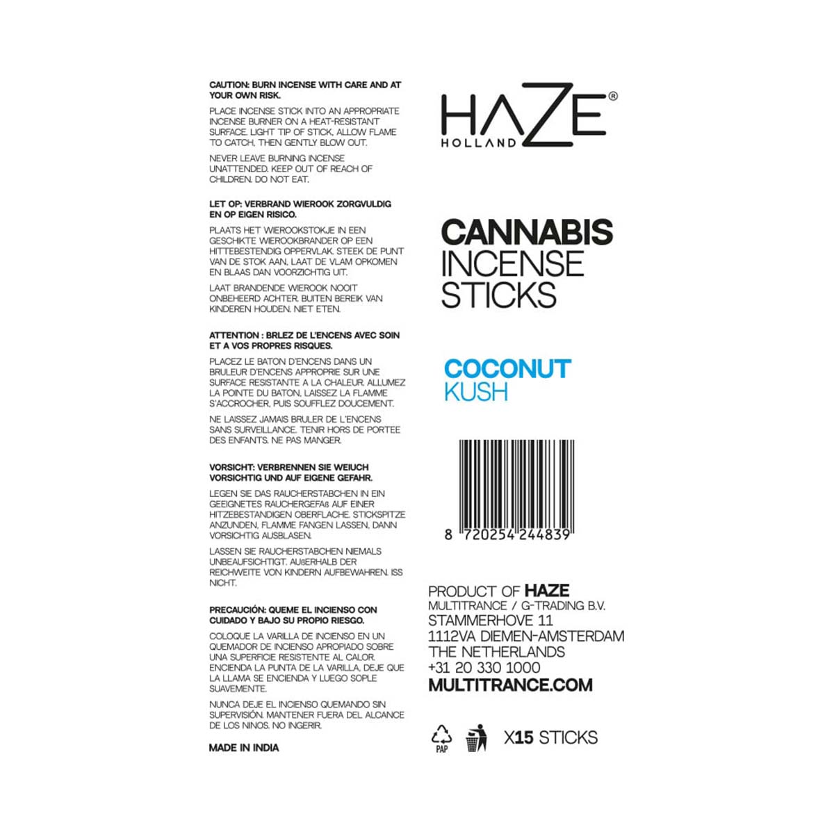 Haze Cannabis Incense Sticks: Coconut Kush (6 Pack)