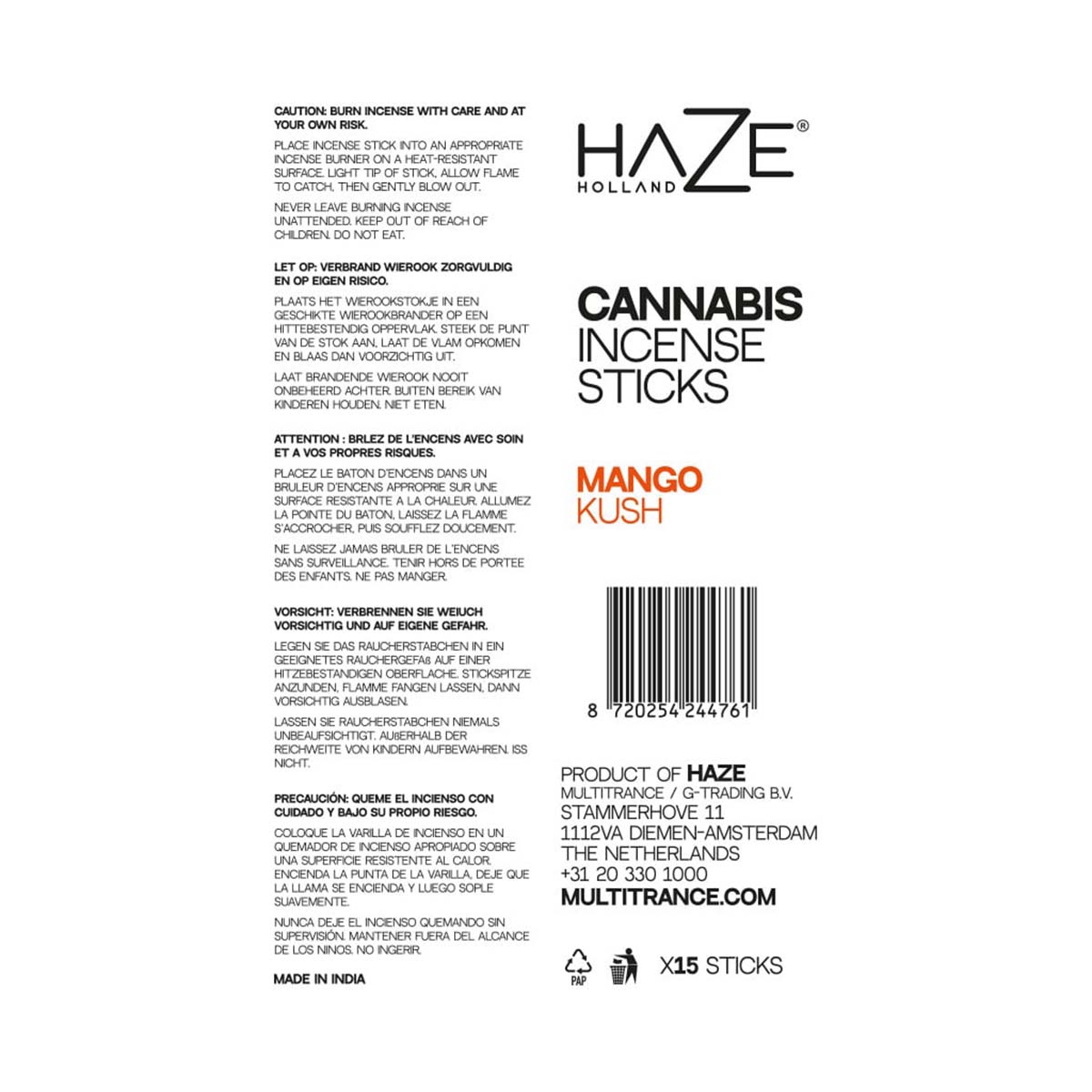 Haze Cannabis Incense Sticks: Mango Kush (6 Pack)