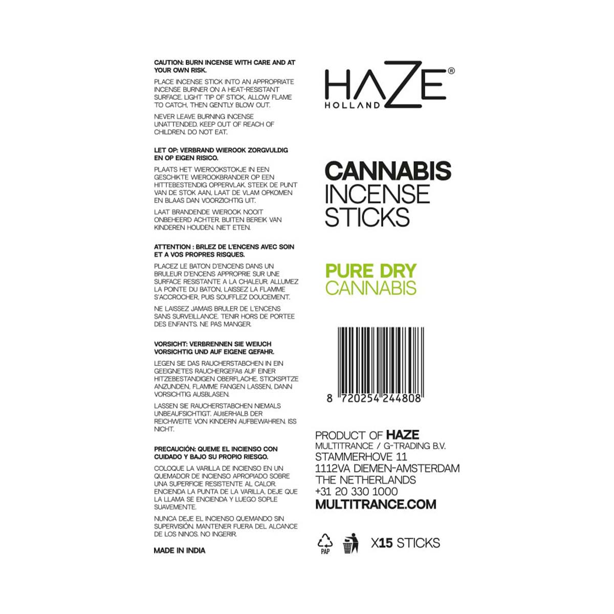 Haze Cannabis Incense Sticks: Pure Dry Cannabis (6 Pack)