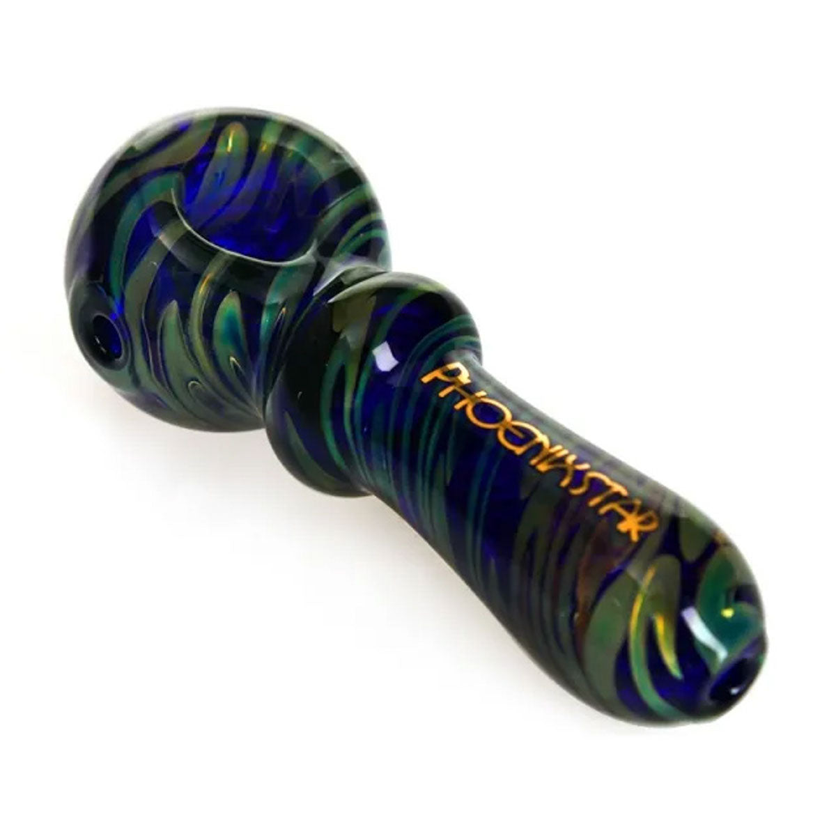 Phoenix Star: Blue/Green 4" 7 Hole Screen Glass Hand Pipe - (PGP105)