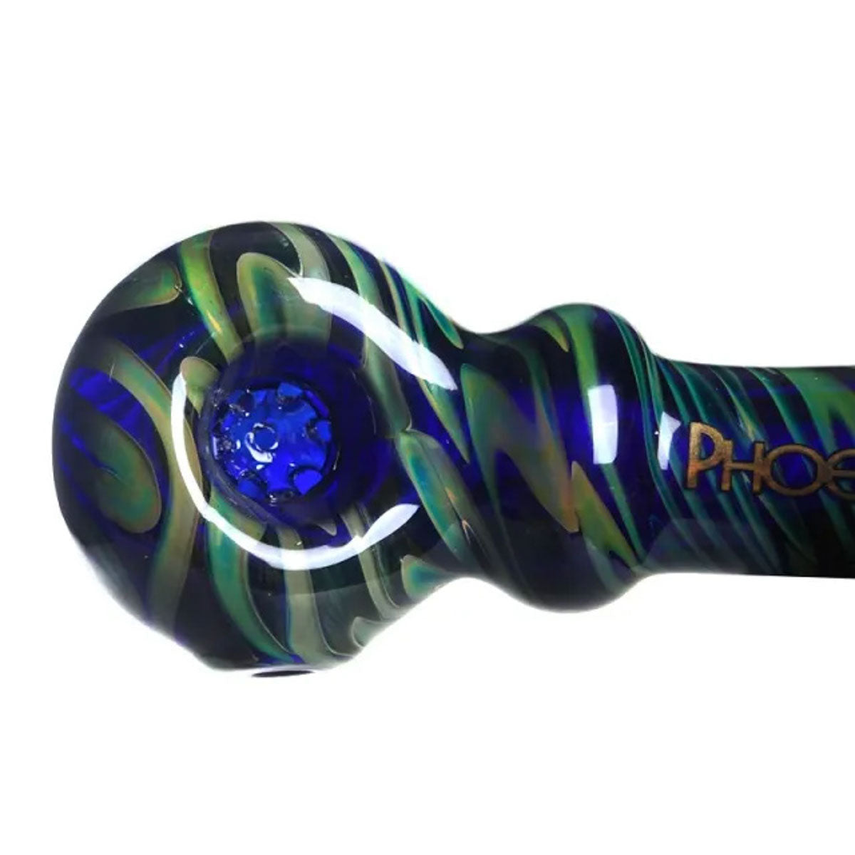 Phoenix Star: Blue/Green 4" 7 Hole Screen Glass Hand Pipe - (PGP105)