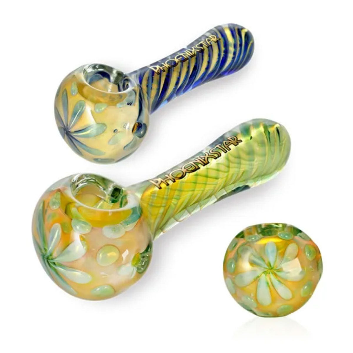 Phoenix Star: 4.5" Floral Pattern Glass Spoon Hand Pipe - (PGP124)