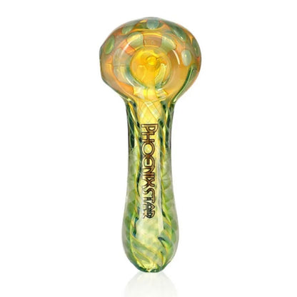 Phoenix Star: 4.5" Floral Pattern Glass Spoon Hand Pipe - (PGP124)