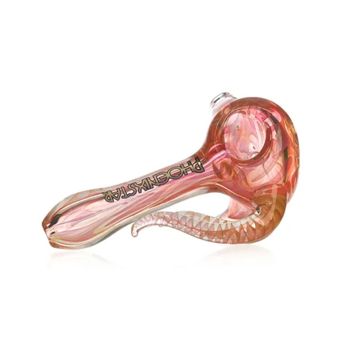 Phoenix Star: 4" Horned Gold Fumed Glass Spoon Hand Pipe - (PGP42)