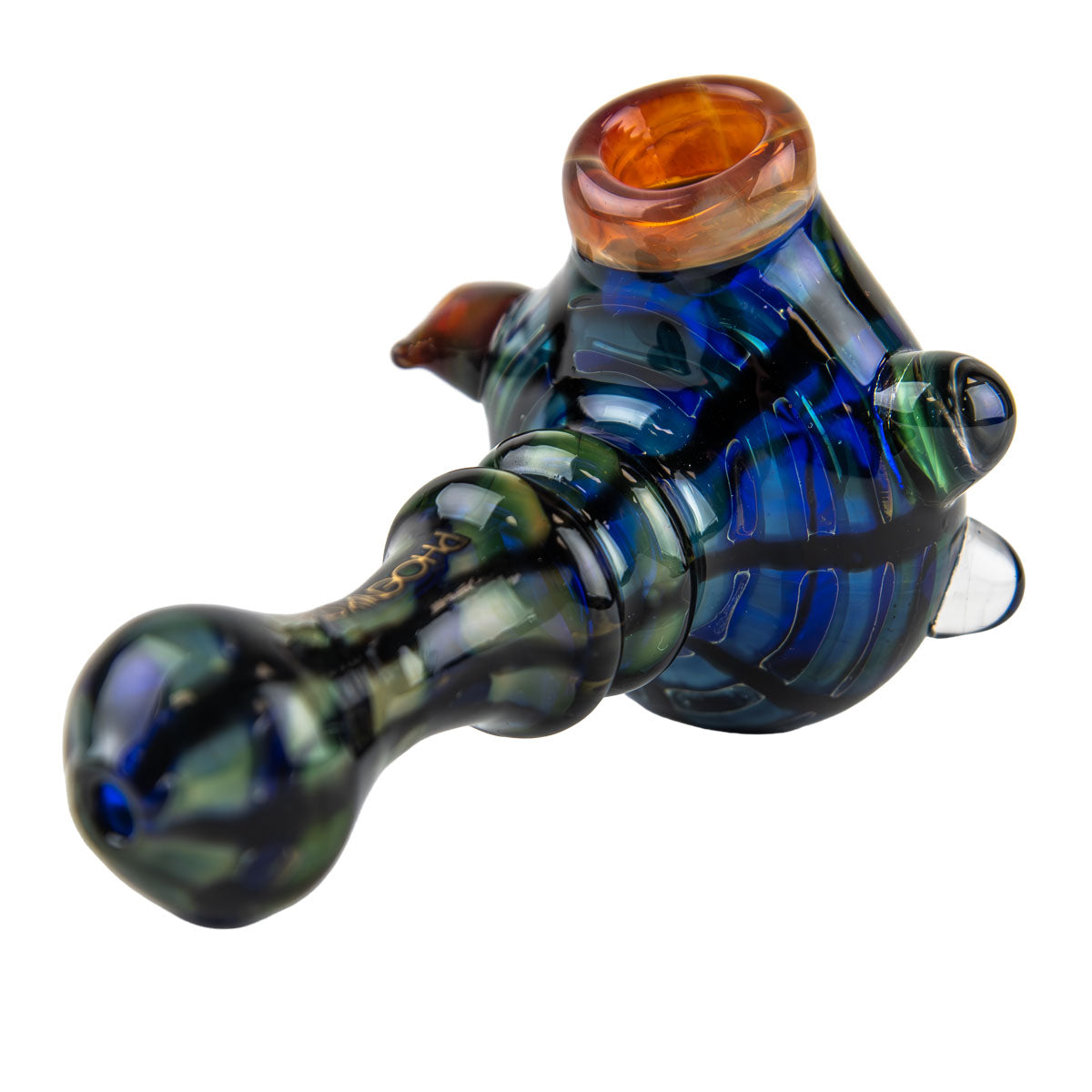 Phoenix Star: Green Blue Glass Hand Pipe - (PGP73)