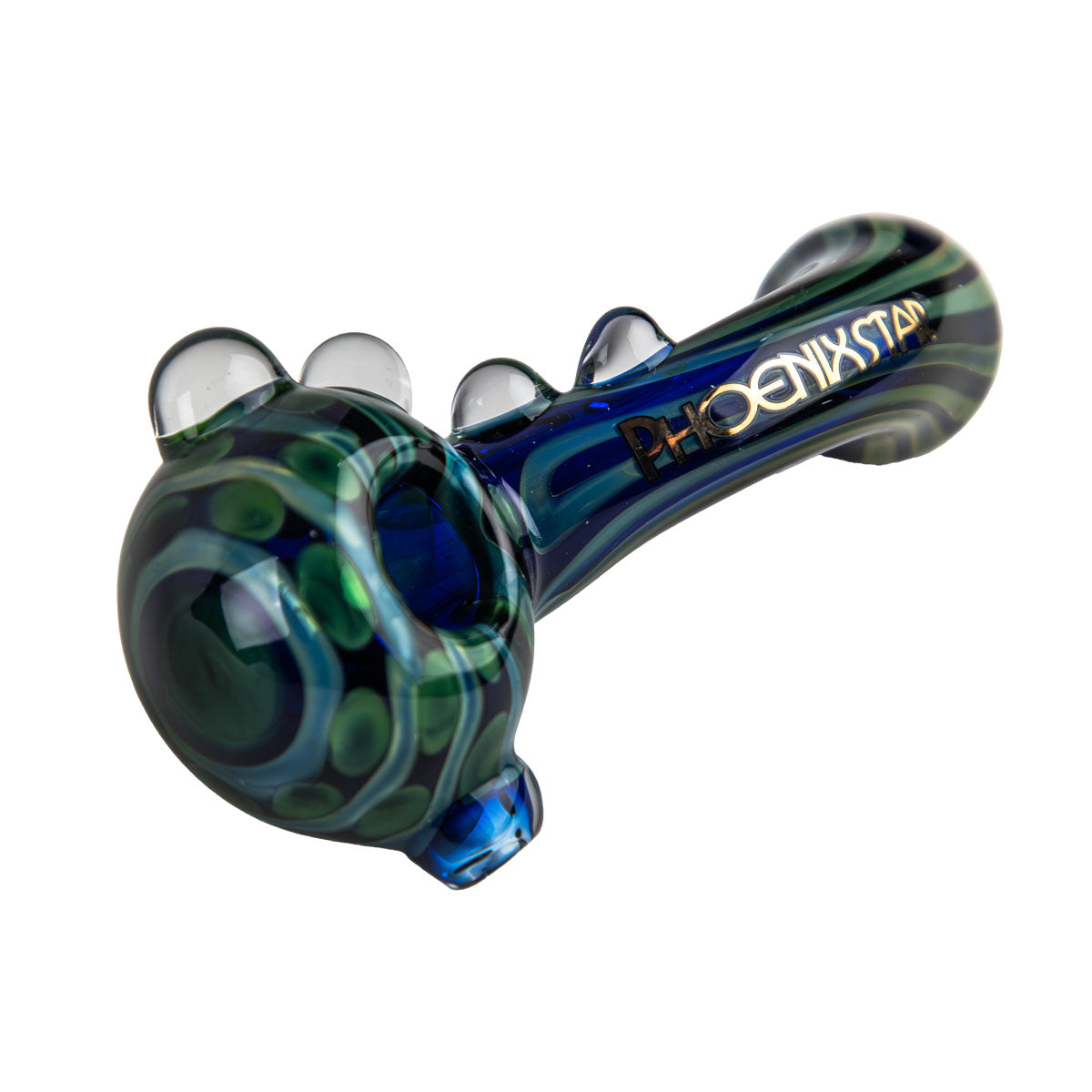 Phoenix Star: Green Blue 4" Curved Glass Hand Pipe - (PGP74)