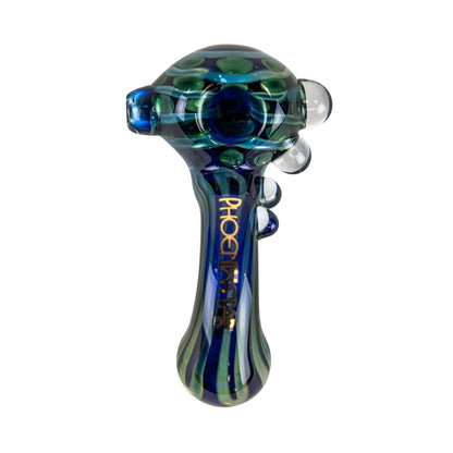 Phoenix Star: Green Blue 4" Curved Glass Hand Pipe - (PGP74)