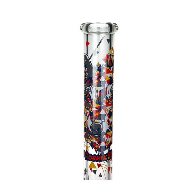 Phoenix Star: 18" Cartoon Wolf Decal Beaker Bong With Ice Catchers (PHX418)