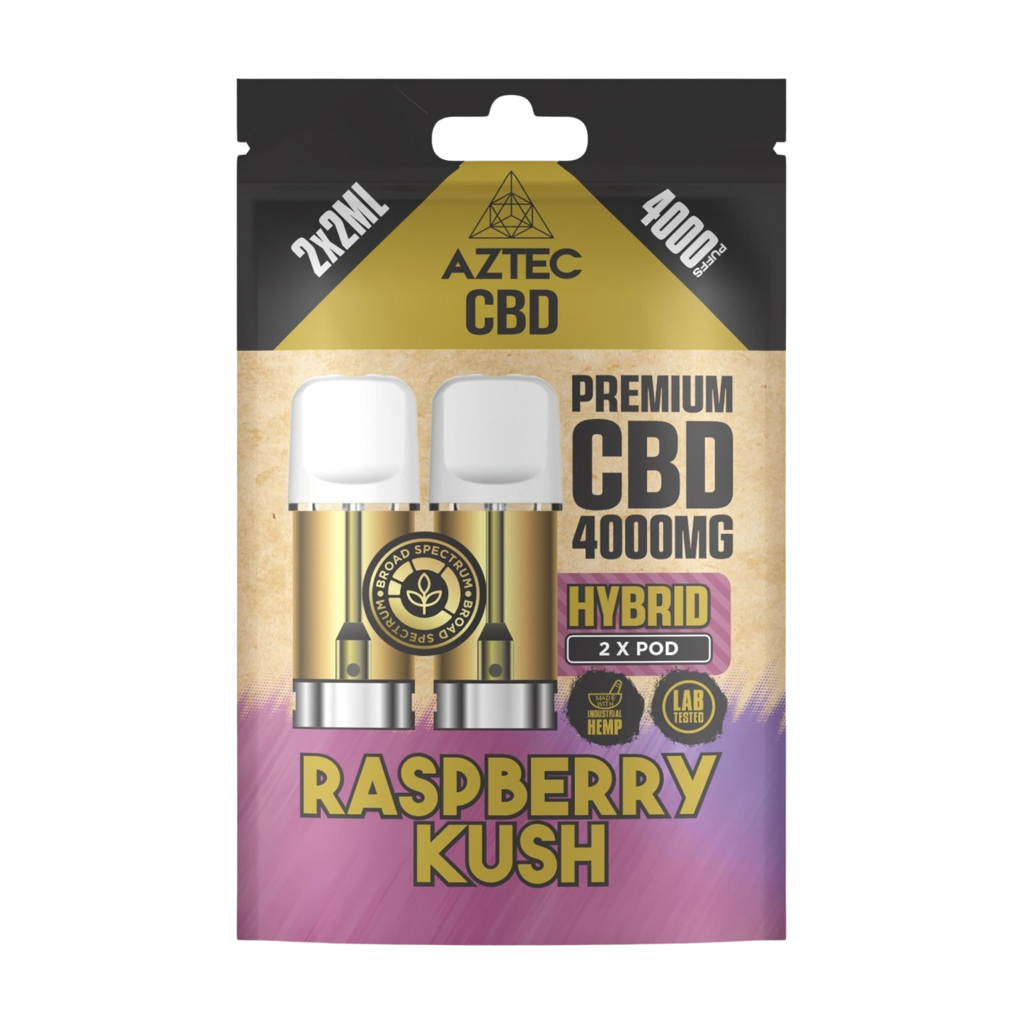 Aztec CBD Premium CBD Pods 4000mg 2x2ml - Raspberry Kush