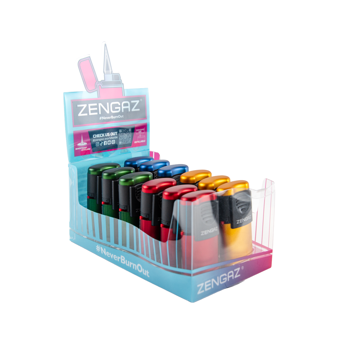 Zengaz Zl-5 Metallic Slider Jet Lighters (12 Pack)