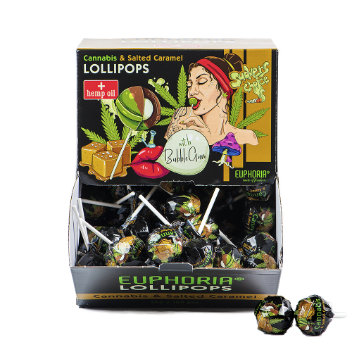 Euphoria Cannabis Lollipops with Bubblegum - Salted Caramel (100pcs)