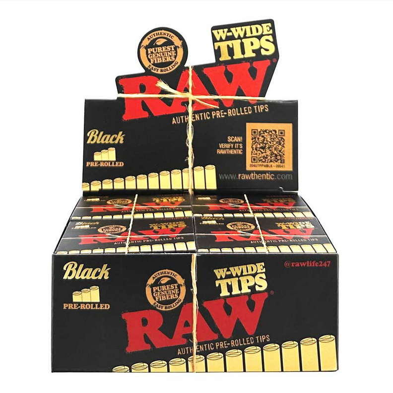 RAW Black W-Wide Pre-Rolled Tips (Full Box)