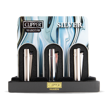 Clipper Metal Lighters Display - Silver (12 pcs)