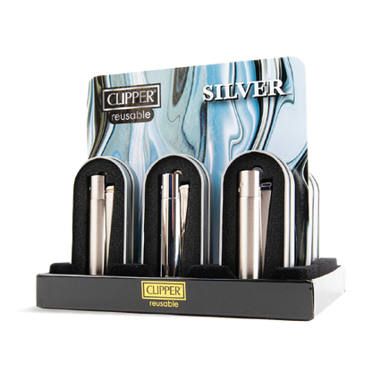 Clipper Metal Lighters Display - Silver (12 pcs)
