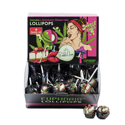 Euphoria Cannabis Lollipops with Bubblegum - Strawberry Cheesecake (100pcs)
