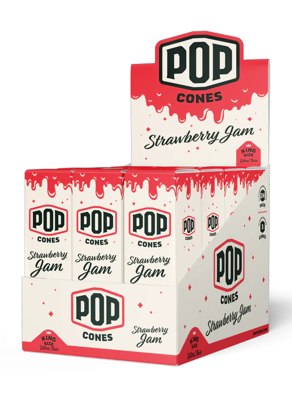 POP King Size Ultra Thin Pre Rolled Cones - Strawberry Jam (Full Box)