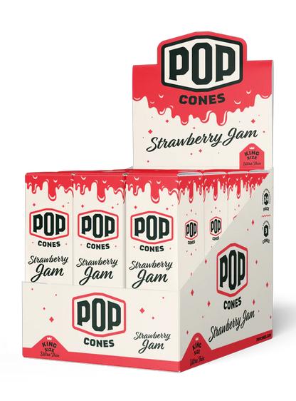 POP King Size Ultra Thin Pre Rolled Cones - Strawberry Jam (Full Box)