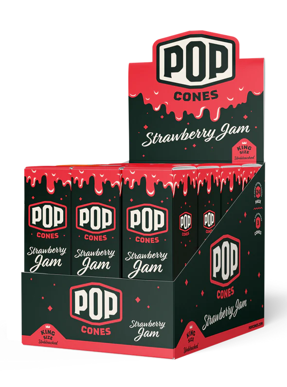 POP King Size Unbleached Pre Rolled Cones - Strawberry Jam (Full Box)