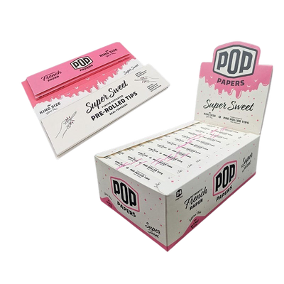 POP King Size Ultra Thin Rolling Papers & POP Tips - Super Sweet (Full Box)