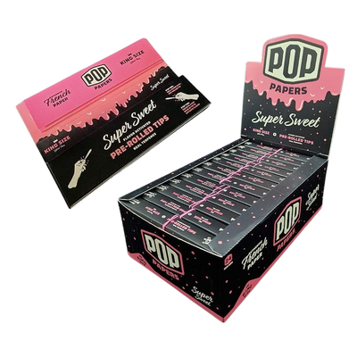 POP King Size Unbleached Rolling Papers & POP Tips - Super Sweet (Full Box)
