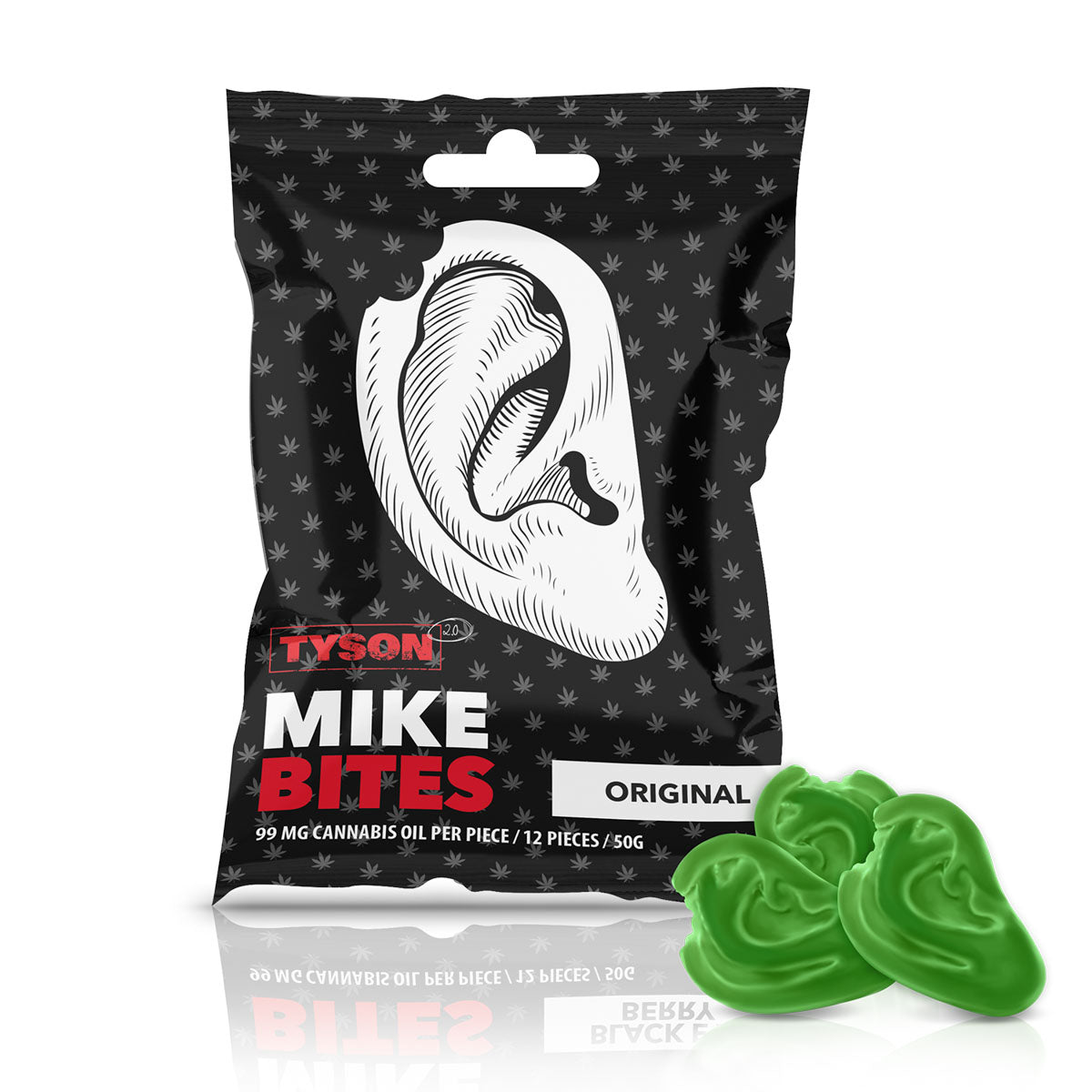 Tyson Mike Bites packaging with green gummy ears on a white background