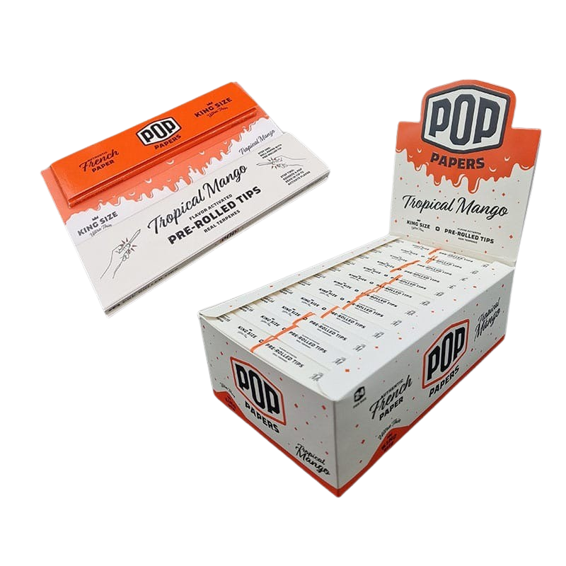 POP King Size Ultra Thin Rolling Papers & POP Tips - Tropical Mango (Full Box)