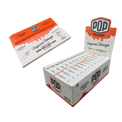 POP King Size Ultra Thin Rolling Papers & POP Tips - Tropical Mango (Full Box)