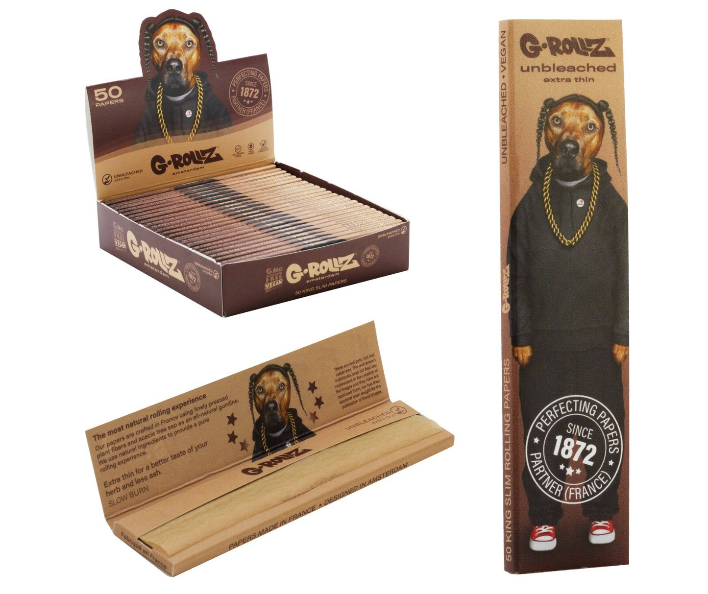 G-Rollz Pets Rock Unbleached Extra Thin Rolling Papers