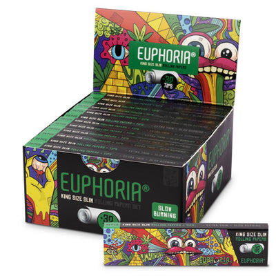 Euphoria King Size Slim Rolling Papers + Filters - Vibrant (Full Box)