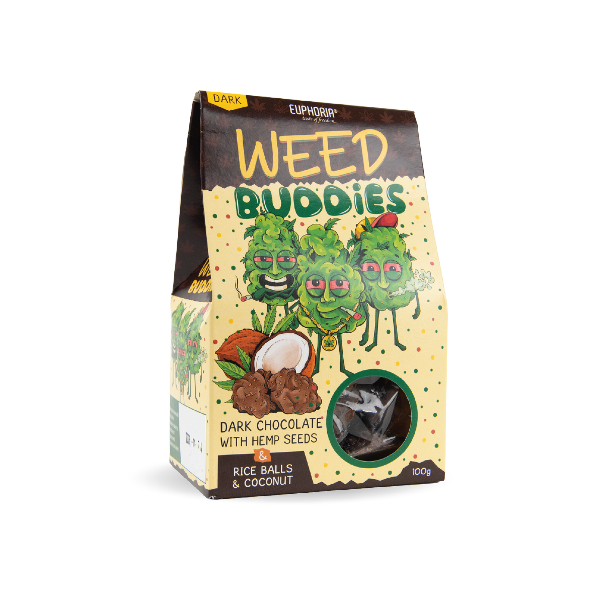 Euphoria Weed Buddies Rice Balls: Dark Chocolate with Hemp Seeds & Coconut (Single Piece)
