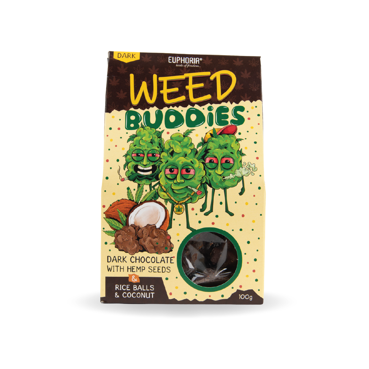 Euphoria Weed Buddies Rice Balls: Dark Chocolate with Hemp Seeds & Coconut (Single Piece)