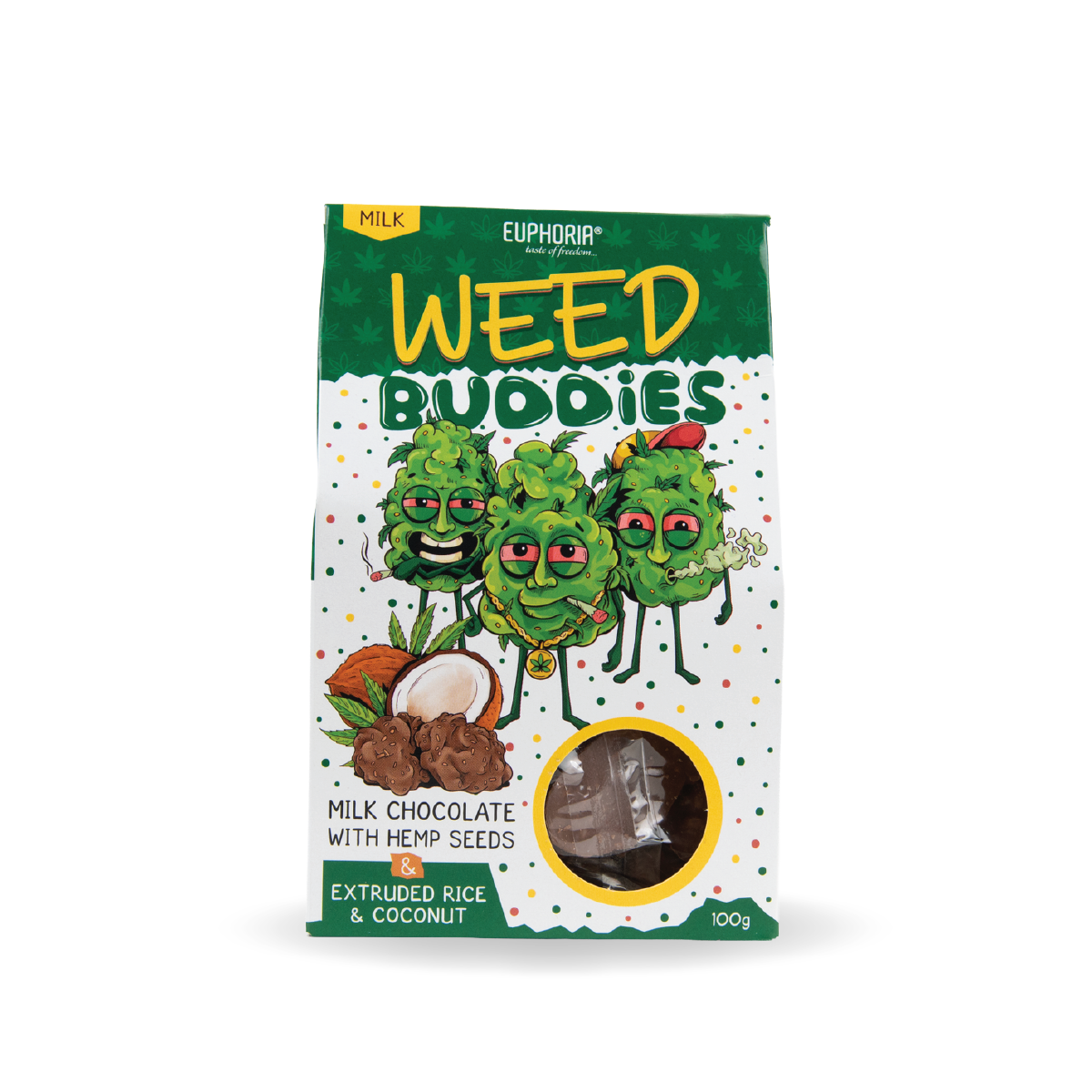 Euphoria Weed Buddies Rice Balls: Milk Chocolate with Hemp Seeds & Coconut (Single Piece)