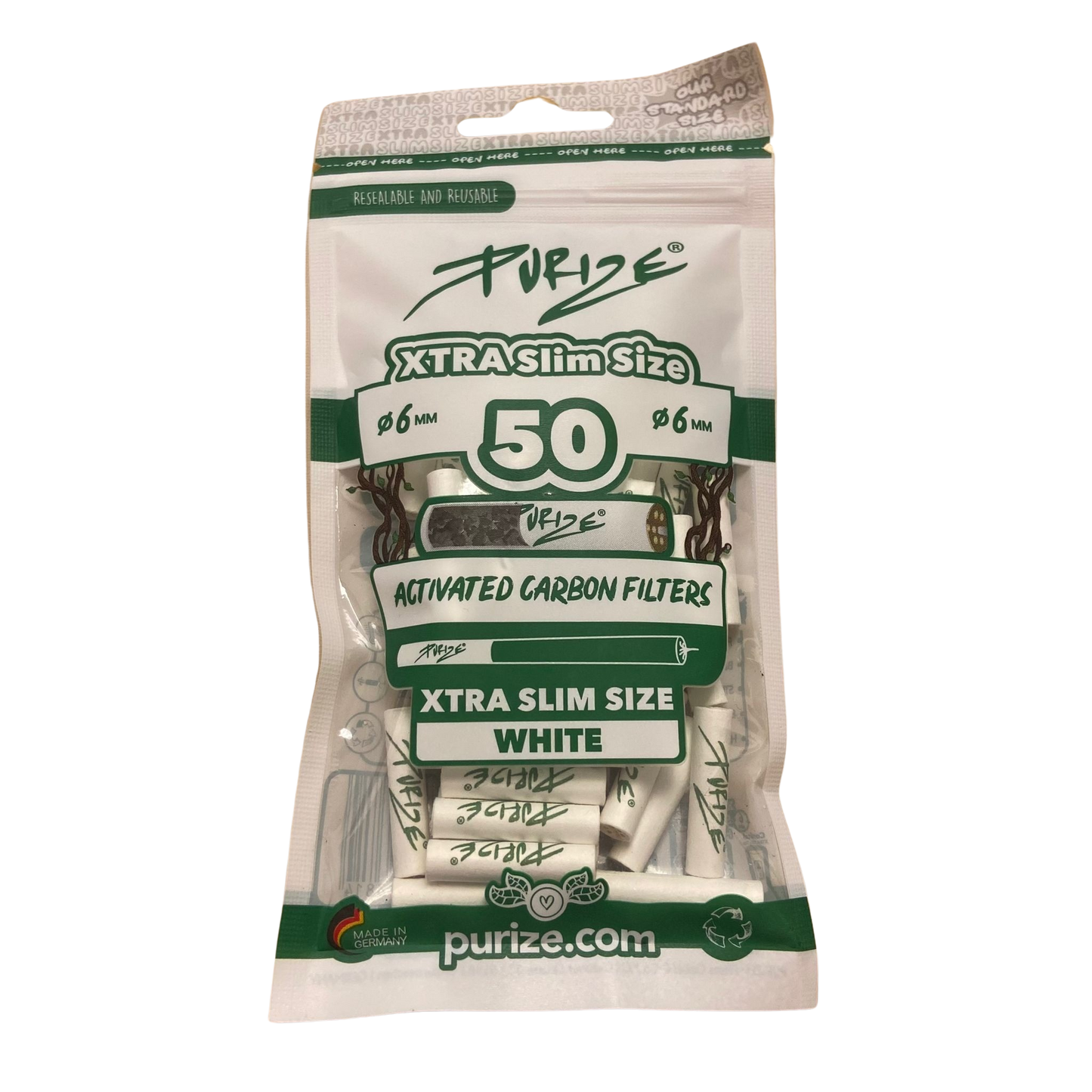 PURIZE® Activated Carbon Xtra Slim Filters 6mm (50 pcs)