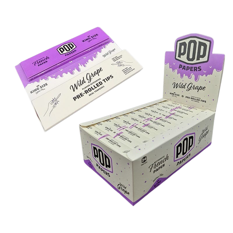POP King Size Ultra Thin Rolling Papers & POP Tips - Wild Grape (Full Box)