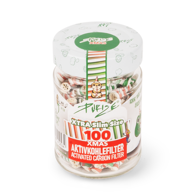 PURIZE® Activated Carbon Xtra Slim Filters Glass Jar - Xmas Edition (100 pcs)