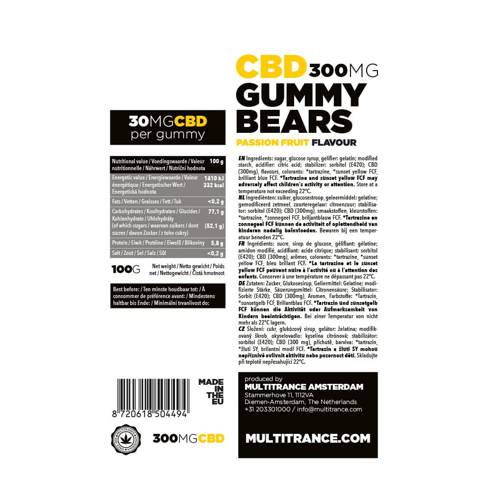 Multitrance CBD Gummy Bears: Passion Fruit - 300mg