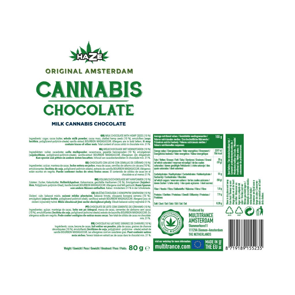 Haze Cannabis Milk Chocolate With Hazelnuts