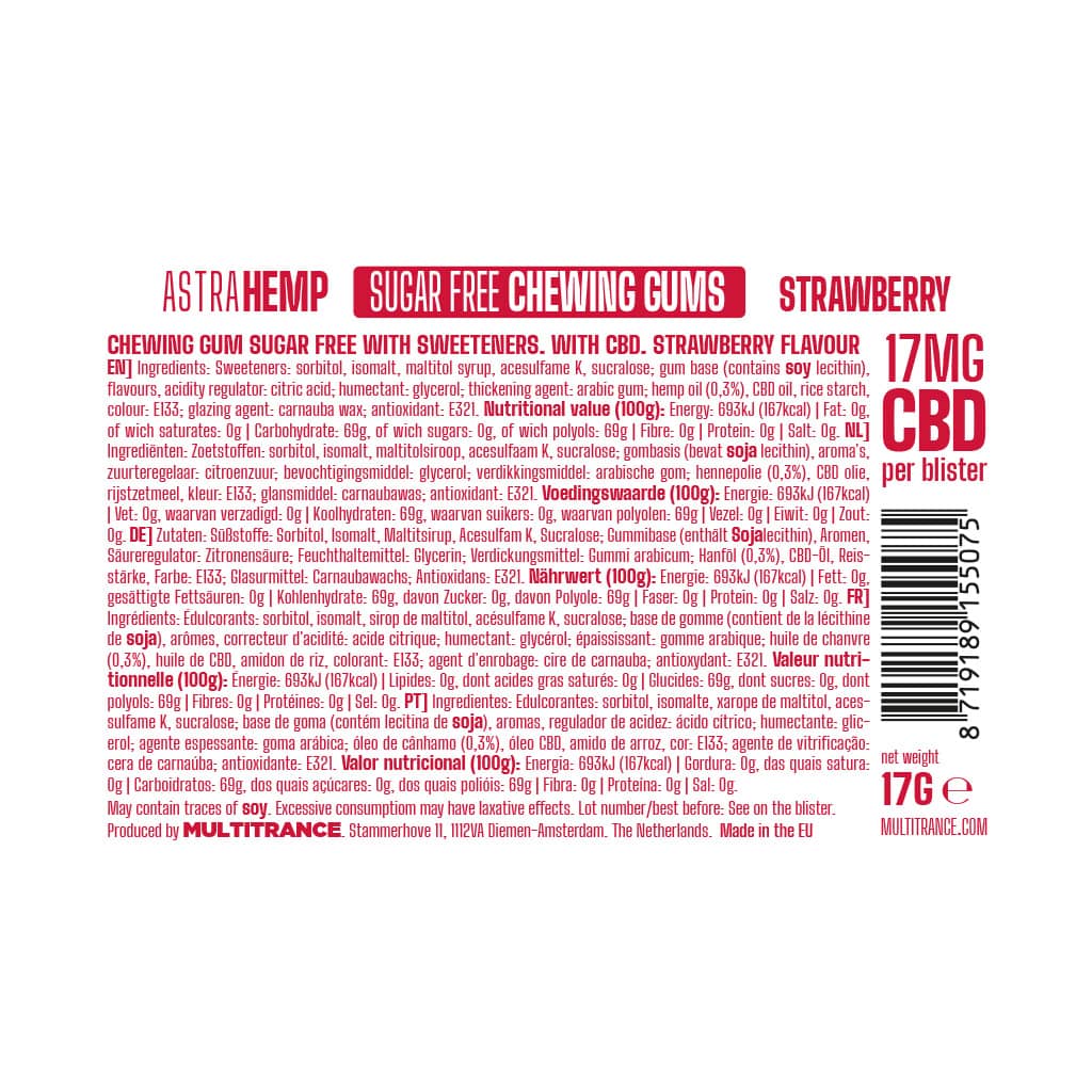 Astra Hemp CBD Chewing Gum Blister Packs: Strawberry - 17mg (24 Pack)