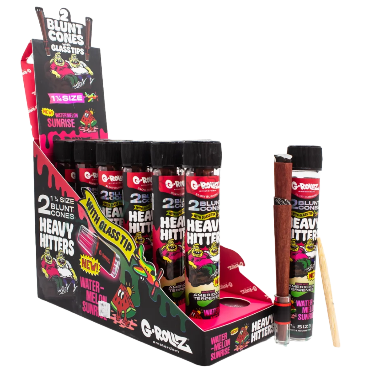G-Rollz Heavy Hitters 1-1/4 Blunt Cones Glass Tip (2 pcs) - Watermelon Sunrise (12 Pack)
