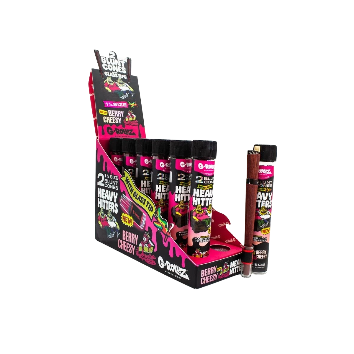 G-Rollz Heavy Hitters 1-1/4 Blunt Cones Glass Tip (2 pcs) - Berry Cheesy (12 Pack)