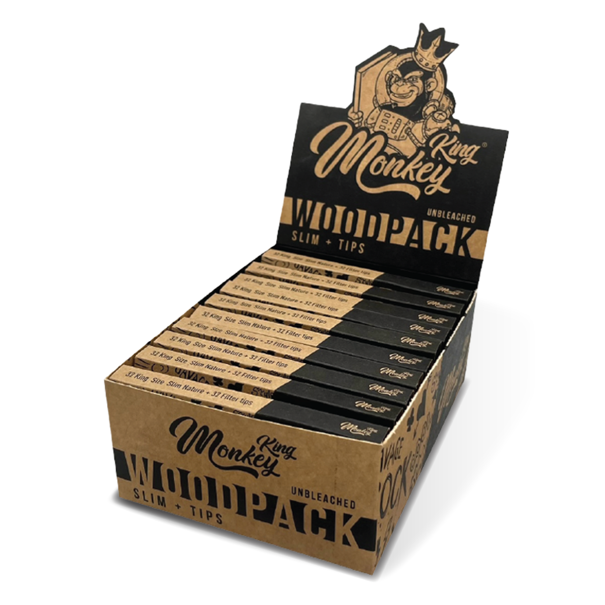 Monkey King Rolling Papers + Tips: Classic Wood - King Size (24 Pack)