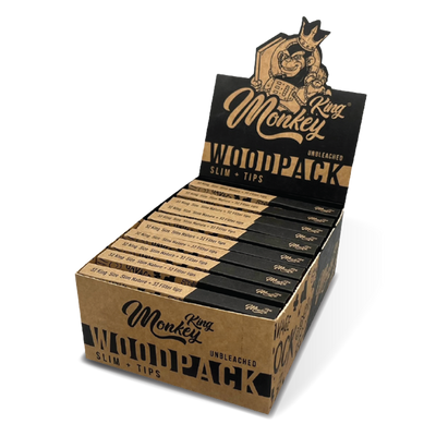 Monkey King Rolling Papers + Tips: Classic Wood - King Size (24 Pack)