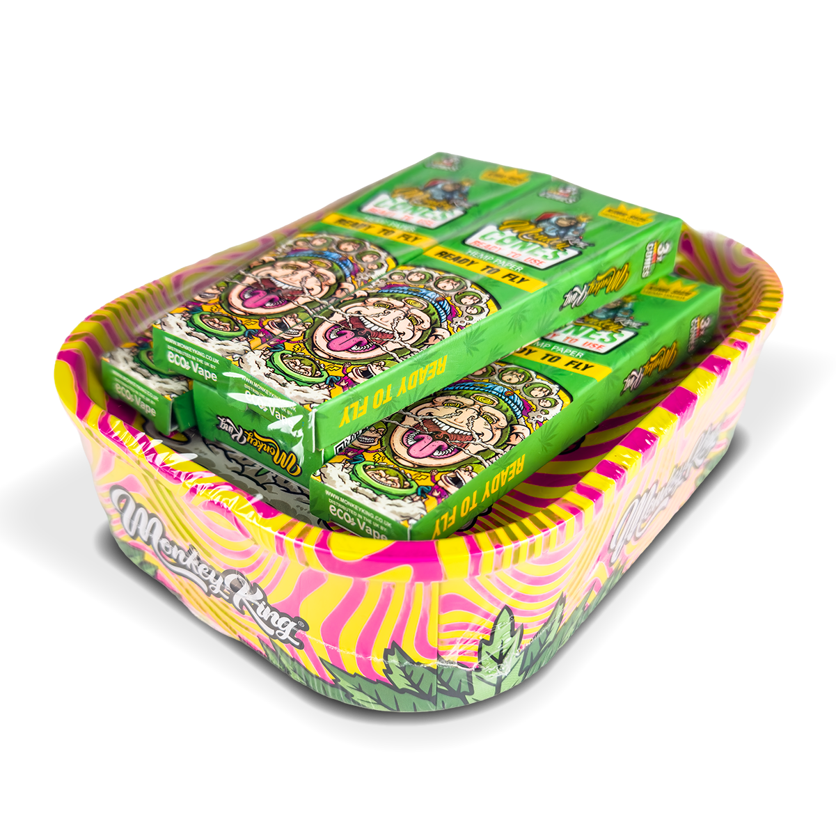 Monkey King Rolling Tray Box + Hemp Cones: Hypnotic (Single Piece)