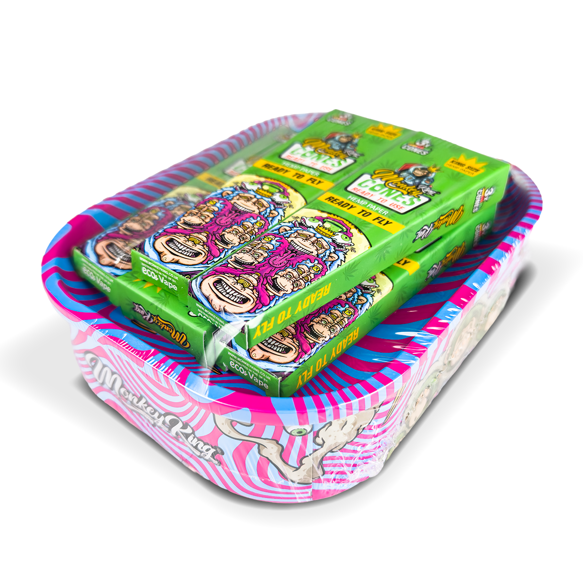 Monkey King Rolling Tray Box + Hemp Cones: Psychedelic (Single Piece)