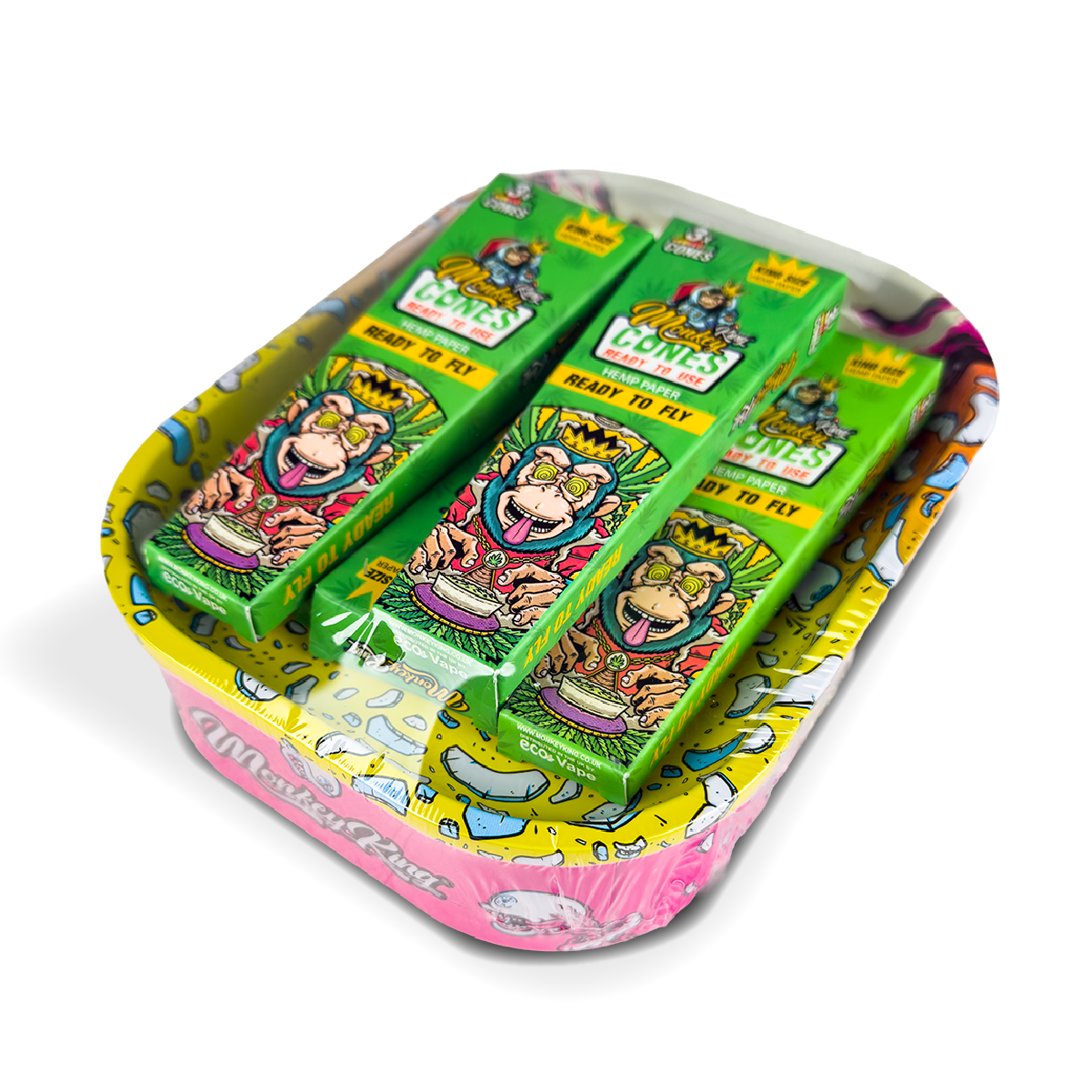 Monkey King Rolling Tray Box + Hemp Cones: Skulls (Single Piece)